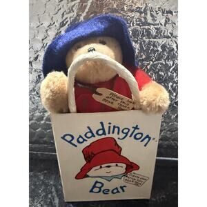 Vintage 1987 Paddington Bear Plush 5” Eden Toys Red Coat Blue Hat w/ Gift Bag
